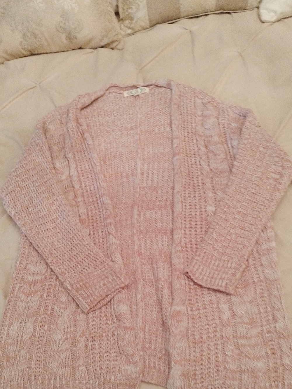 Pink Rose Blush Pink Cable Knit Open Cardigan